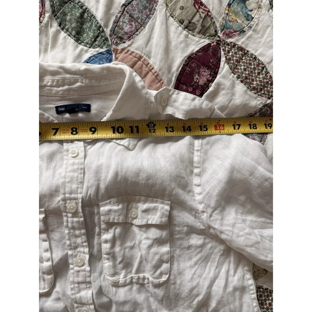 Gap Women’s White Solid Linen Long Sleeve Button-Up Shirt w/ Pockets, M - Picture 6 of 7